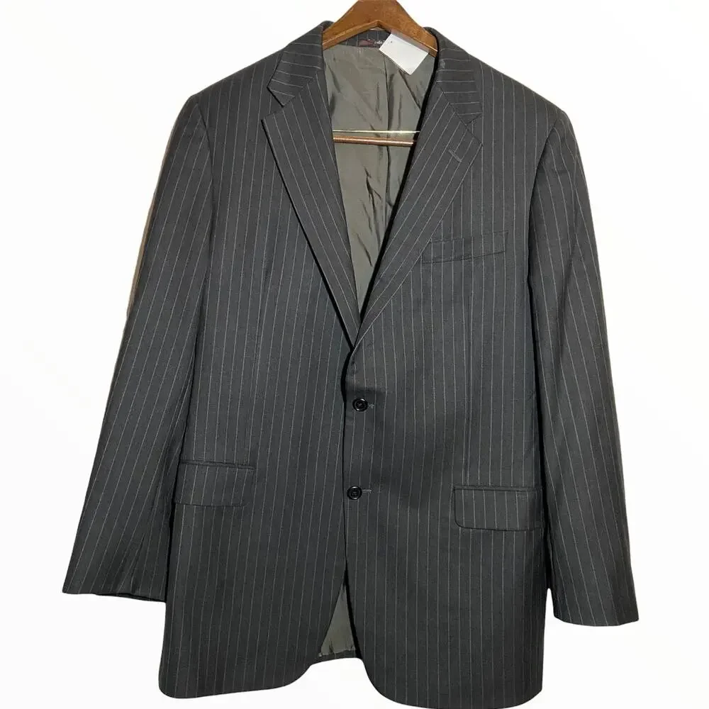 Hickey Freeman Loro Piana Tasmanian Super 150s Suit Pinstripe Worsted Wool 42L